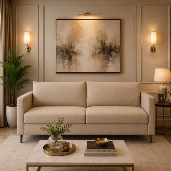 Mid Century Beige Living Room Sofa Set - bedroom furniture .com .pk