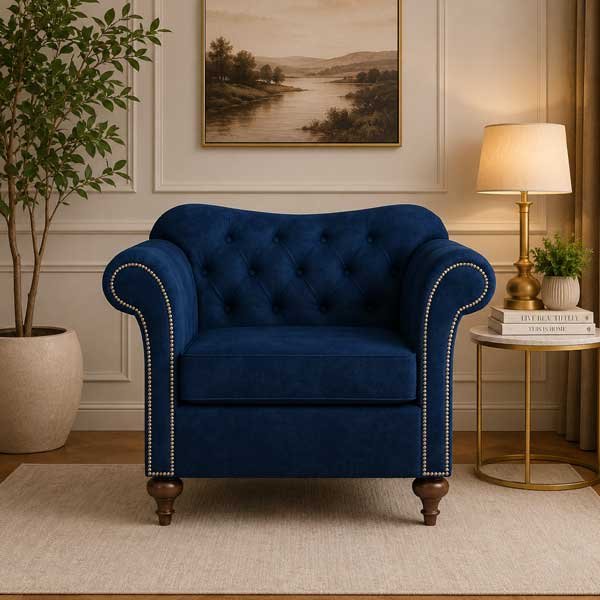 Royal Navy Velvet Single Bedroom Sofa Chair
