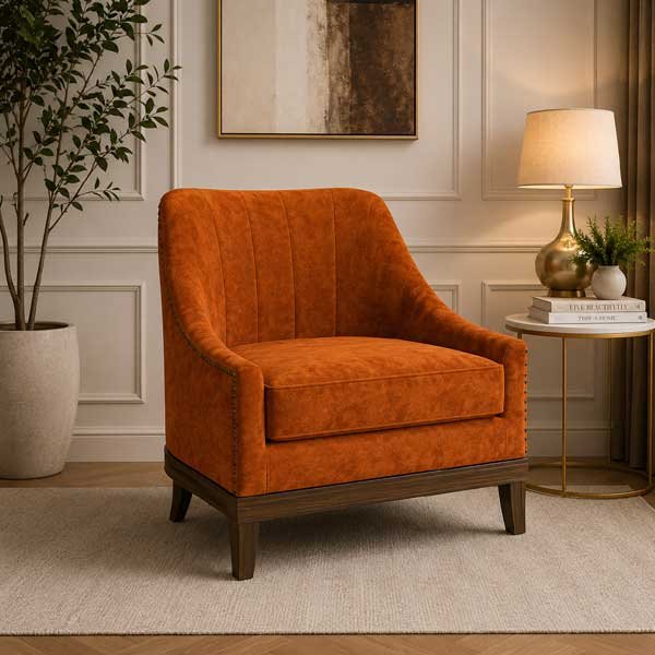Rust Velvet Bedroom Sofa Chair - bedroom furniture pakistan