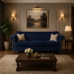 Velvet Navy Blue Sofa Set - bedroom furniture pakistan