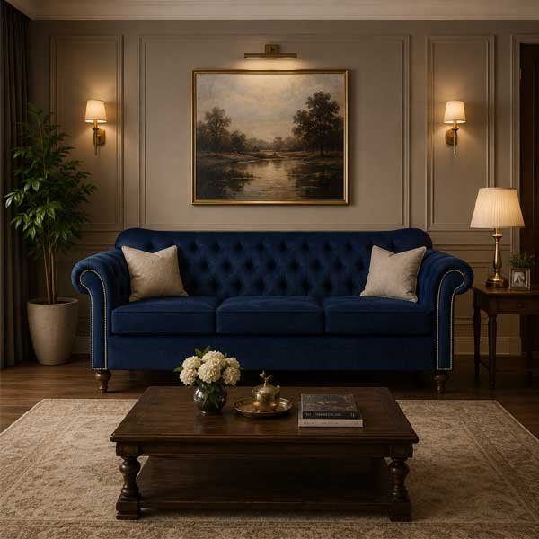 Velvet Navy Blue Sofa Set - bedroom furniture pakistan